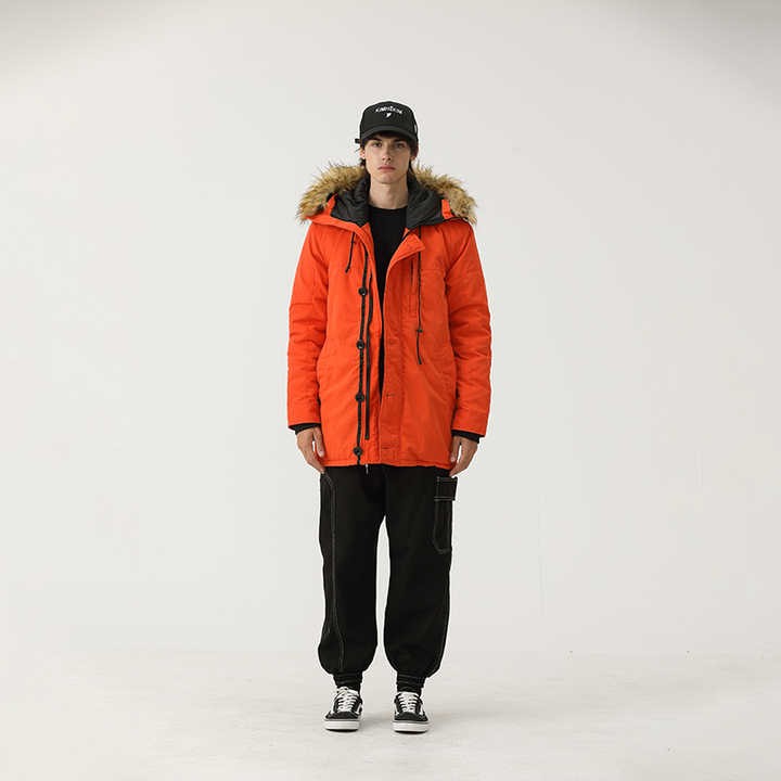Hooded Parka Men's Plus Size Coat and Jacket with Fur Woven Windproof Ropa Outdoor Waterproof
